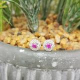 0.50 Carat (ctw) 14K White Gold Real Round Cut Ruby & White Diamond Ladies Cluster Stud Earrings 1/2 CT