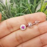 0.50 Carat (ctw) 14K White Gold Real Round Cut Ruby & White Diamond Ladies Cluster Stud Earrings 1/2 CT