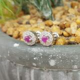 0.50 Carat (ctw) 14K White Gold Real Round Cut Ruby & White Diamond Ladies Cluster Stud Earrings 1/2 CT