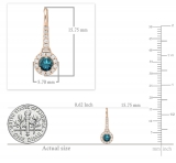 0.45 Carat (ctw) 10K Rose Gold Round Blue & White Diamond Ladies Halo Style Dangling Drop Earrings 1/2 CT