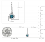 0.45 Carat (ctw) 14K White Gold Round Blue & White Diamond Ladies Halo Style Dangling Drop Earrings 1/2 CT