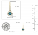 0.45 Carat (ctw) 18K Yellow Gold Round Blue & White Diamond Ladies Halo Style Dangling Drop Earrings 1/2 CT