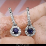 0.45 Carat (ctw) 10K White Gold Round Blue Sapphire & White Diamond Ladies Halo Style Dangling Drop Earrings 1/2 CT