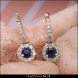 0.45 Carat (ctw) 14K Rose Gold Round Blue Sapphire & White Diamond Ladies Halo Style Dangling Drop Earrings 1/2 CT