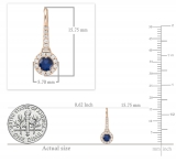 0.45 Carat (ctw) 14K Rose Gold Round Blue Sapphire & White Diamond Ladies Halo Style Dangling Drop Earrings 1/2 CT