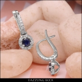 0.45 Carat (ctw) 14K White Gold Round Blue Sapphire & White Diamond Ladies Halo Style Dangling Drop Earrings 1/2 CT