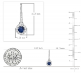 0.45 Carat (ctw) 14K White Gold Round Blue Sapphire & White Diamond Ladies Halo Style Dangling Drop Earrings 1/2 CT