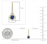 0.45 Carat (ctw) 14K Yellow Gold Round Blue Sapphire & White Diamond Ladies Halo Style Dangling Drop Earrings 1/2 CT