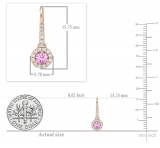 0.45 Carat (ctw) 10K Rose Gold Round Pink Sapphire & White Diamond Ladies Halo Style Dangling Drop Earrings 1/2 CT