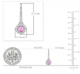 0.45 Carat (ctw) 10K White Gold Round Pink Sapphire & White Diamond Ladies Halo Style Dangling Drop Earrings 1/2 CT