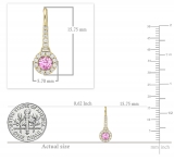 0.45 Carat (ctw) 10K Yellow Gold Round Pink Sapphire & White Diamond Ladies Halo Style Dangling Drop Earrings 1/2 CT