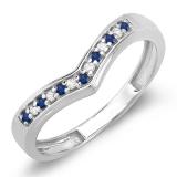 0.15 Carat (ctw) 18K White Gold White Diamond & Blue Sapphire Wedding Stackable Band Anniversary Guard Chevron Ring