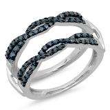 0.60 Carat (ctw) 10K White Gold Round Blue Diamond Ladies Swirl Style Anniversary Wedding Band Guard Double Ring