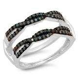 0.60 Carat (ctw) 10K White Gold Round Blue Diamond Ladies Swirl Style Anniversary Wedding Band Guard Double Ring