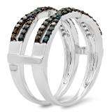 0.60 Carat (ctw) 10K White Gold Round Blue Diamond Ladies Swirl Style Anniversary Wedding Band Guard Double Ring