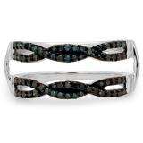 0.60 Carat (ctw) 10K White Gold Round Blue Diamond Ladies Swirl Style Anniversary Wedding Band Guard Double Ring