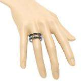0.60 Carat (ctw) 10K White Gold Round Blue Diamond Ladies Swirl Style Anniversary Wedding Band Guard Double Ring