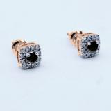 0.50 Carat (ctw) 10K Rose Gold Round Cut Black & White Diamond Ladies Square Frame Halo Stud Earrings 1/2 CT