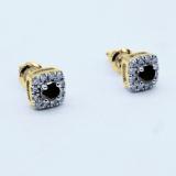 0.50 Carat (ctw) 10K Yellow Gold Round Cut Black & White Diamond Ladies Square Frame Halo Stud Earrings 1/2 CT