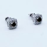 0.50 Carat (ctw) 14K White Gold Round Cut Black & White Diamond Ladies Square Frame Halo Stud Earrings 1/2 CT