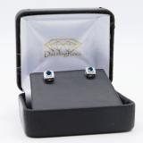 0.50 Carat (ctw) 10K White Gold Round Cut Blue & White Diamond Ladies Square Frame Halo Stud Earrings 1/2 CT