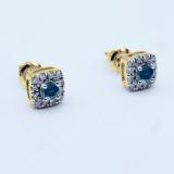 0.50 Carat (ctw) 10K Yellow Gold Round Cut Blue & White Diamond Ladies Square Frame Halo Stud Earrings 1/2 CT