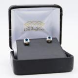 0.50 Carat (ctw) 10K Yellow Gold Round Cut Blue & White Diamond Ladies Square Frame Halo Stud Earrings 1/2 CT