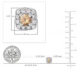 0.50 Carat (ctw) 10K White Gold Round Cut Champagne & White Diamond Ladies Square Frame Halo Stud Earrings 1/2 CT