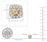 0.50 Carat (ctw) 10K Yellow Gold Round Cut Champagne & White Diamond Ladies Square Frame Halo Stud Earrings 1/2 CT