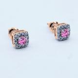 0.50 Carat (ctw) 10K Rose Gold Round Cut Pink Sapphire & White Diamond Ladies Square Frame Halo Stud Earrings 1/2 CT