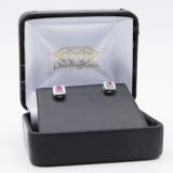 0.50 Carat (ctw) 10K White Gold Round Cut Pink Sapphire & White Diamond Ladies Square Frame Halo Stud Earrings 1/2 CT