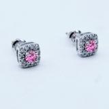 0.50 Carat (ctw) 14K White Gold Round Cut Pink Sapphire & White Diamond Ladies Square Frame Halo Stud Earrings 1/2 CT