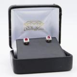 0.50 Carat (ctw) 18K Rose Gold Round Cut Ruby & White Diamond Ladies Square Frame Halo Stud Earrings 1/2 CT
