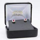 0.50 Carat (ctw) 18K Yellow Gold Round Cut Ruby & White Diamond Ladies Square Frame Halo Stud Earrings 1/2 CT
