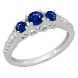 0.75 Carat (ctw) 14K White Gold Round Cut Blue Sapphire & White Diamond Ladies Bridal 3 Stone Engagement Ring 3/4 CT