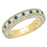 1.60 Carat (ctw) 18K Yellow Gold Round Cut Blue & White Diamond Ladies Milgrain Anniversary Wedding Stackable Band