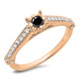 0.40 Carat (ctw) 10K Rose Gold Round Cut Black & White Diamond Ladies Bridal Solitaire With Accents Engagement Ring