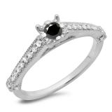 0.40 Carat (ctw) 10K White Gold Round Cut Black & White Diamond Ladies Bridal Solitaire With Accents Engagement Ring