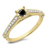 0.40 Carat (ctw) 10K Yellow Gold Round Cut Black & White Diamond Ladies Bridal Solitaire With Accents Engagement Ring