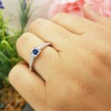 0.40 Carat (ctw) 10K White Gold Round Cut Blue Sapphire & White Diamond Ladies Bridal Solitaire With Accents Engagement Ring
