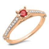 0.40 Carat (ctw) 10K Rose Gold Round Cut Ruby & White Diamond Ladies Bridal Solitaire With Accents Engagement Ring