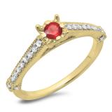 0.40 Carat (ctw) 10K Yellow Gold Round Cut Ruby & White Diamond Ladies Bridal Solitaire With Accents Engagement Ring