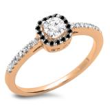 0.45 Carat (ctw) 10K Rose Gold Round Cut Black & White Diamond Ladies Halo Style Bridal Engagement Ring 1/2 CT