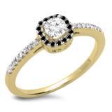 0.45 Carat (ctw) 10K Yellow Gold Round Cut Black & White Diamond Ladies Halo Style Bridal Engagement Ring 1/2 CT