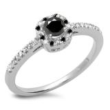 0.45 Carat (ctw) 10K White Gold Round Cut Black & White Diamond Ladies Halo Style Bridal Engagement Ring 1/2 CT