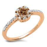 0.45 Carat (ctw) 10K Rose Gold Round Cut Champagne & White Diamond Ladies Halo Style Bridal Engagement Ring 1/2 CT