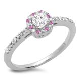 0.45 Carat (ctw) 14K White Gold Round Cut Pink Sapphire & White Diamond Ladies Halo Style Bridal Engagement Ring 1/2 CT