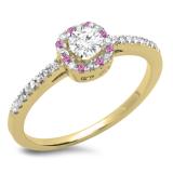 0.45 Carat (ctw) 14K Yellow Gold Round Cut Pink Sapphire & White Diamond Ladies Halo Style Bridal Engagement Ring 1/2 CT