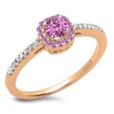 0.45 Carat (ctw) 18K Rose Gold Round Cut Pink Sapphire & White Diamond Ladies Halo Style Bridal Engagement Ring 1/2 CT