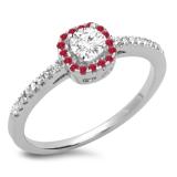 0.45 Carat (ctw) 14K White Gold Round Cut Ruby & White Diamond Ladies Halo Style Bridal Engagement Ring 1/2 CT